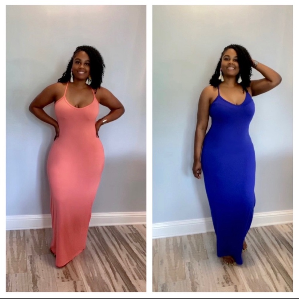 Razorback maxi dresses in peach and blue
